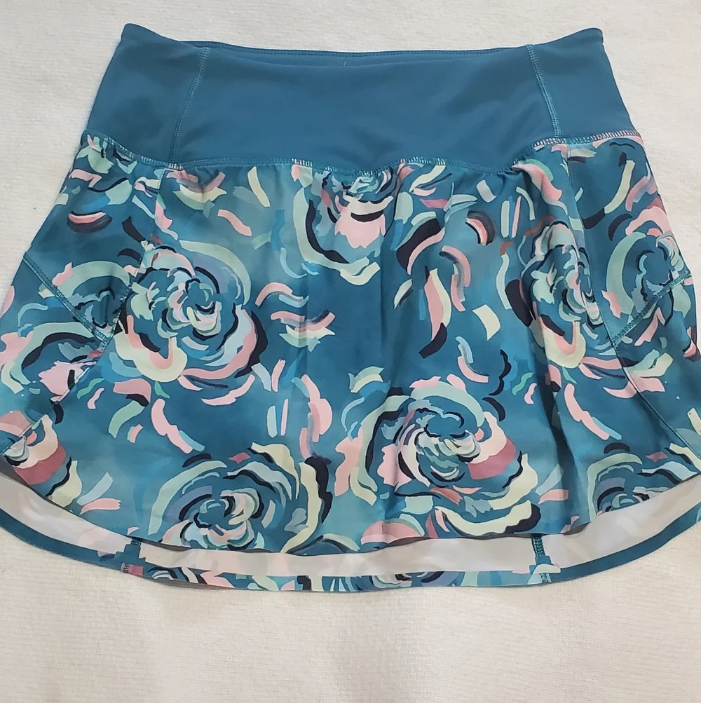 Athleta Floral Teal Skort. Secure Waist Zipper In Back. Sz XS Like New - Picture 8 of 8